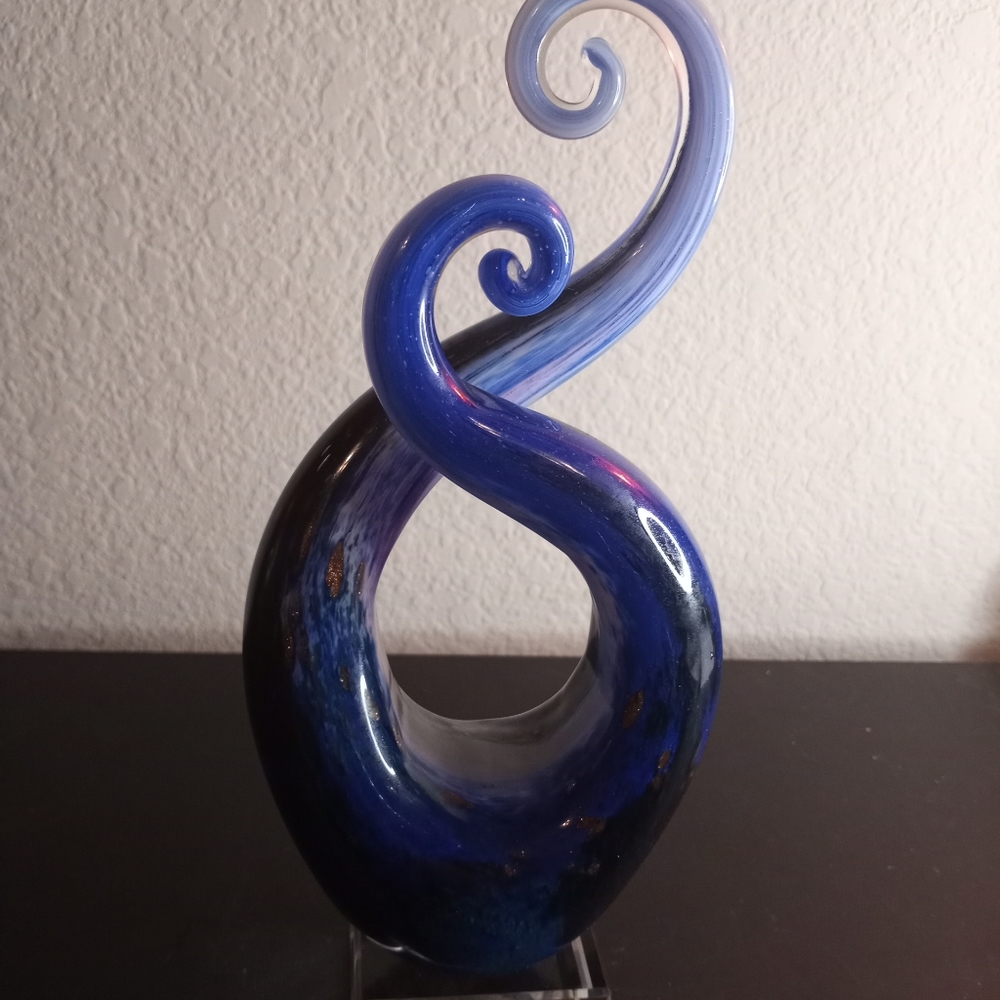 GORGEOUS Murano Cobalt Blue with Gold Aventurine 10" Twisted Sculpture